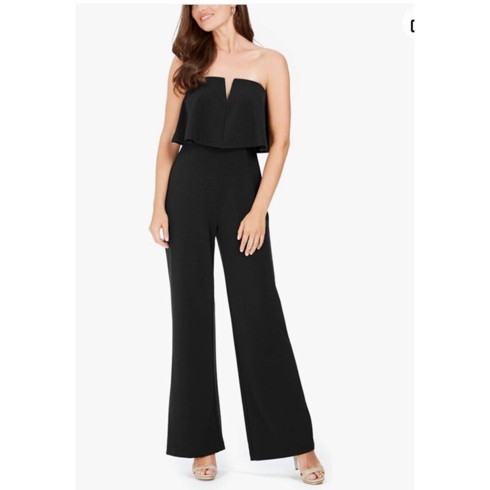 Adrianna Papell womens Jumpsuit Popover  Crepe Wide‎ Leg Strapless Black NWT 12